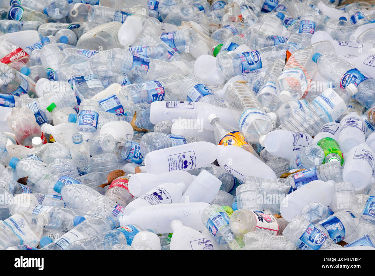 Plastic bottles for recycling, Thailand Stock Photo