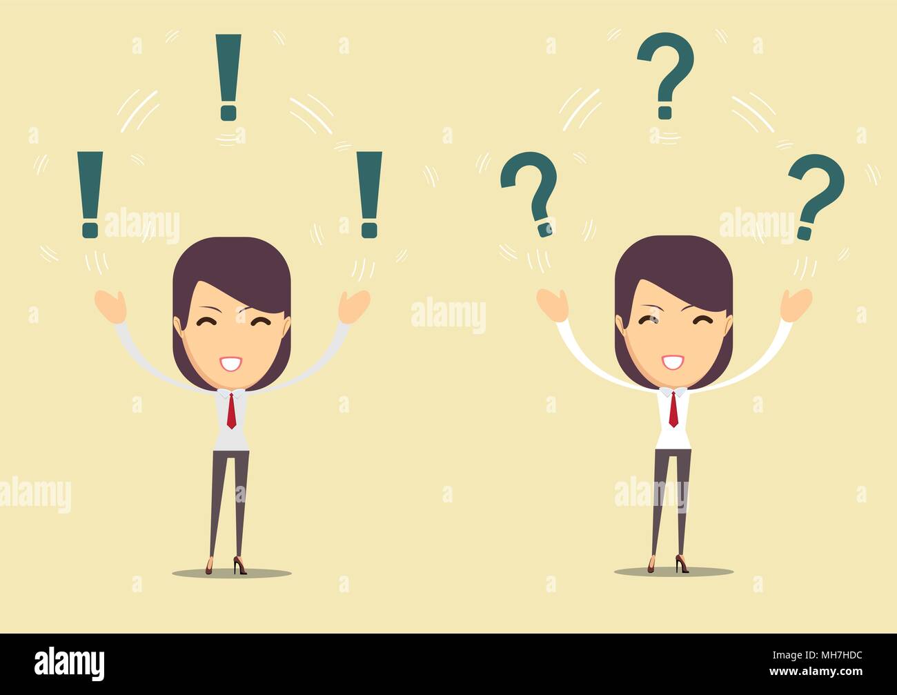 Beautiful young lady thinking with question marks overhead Stock Vector