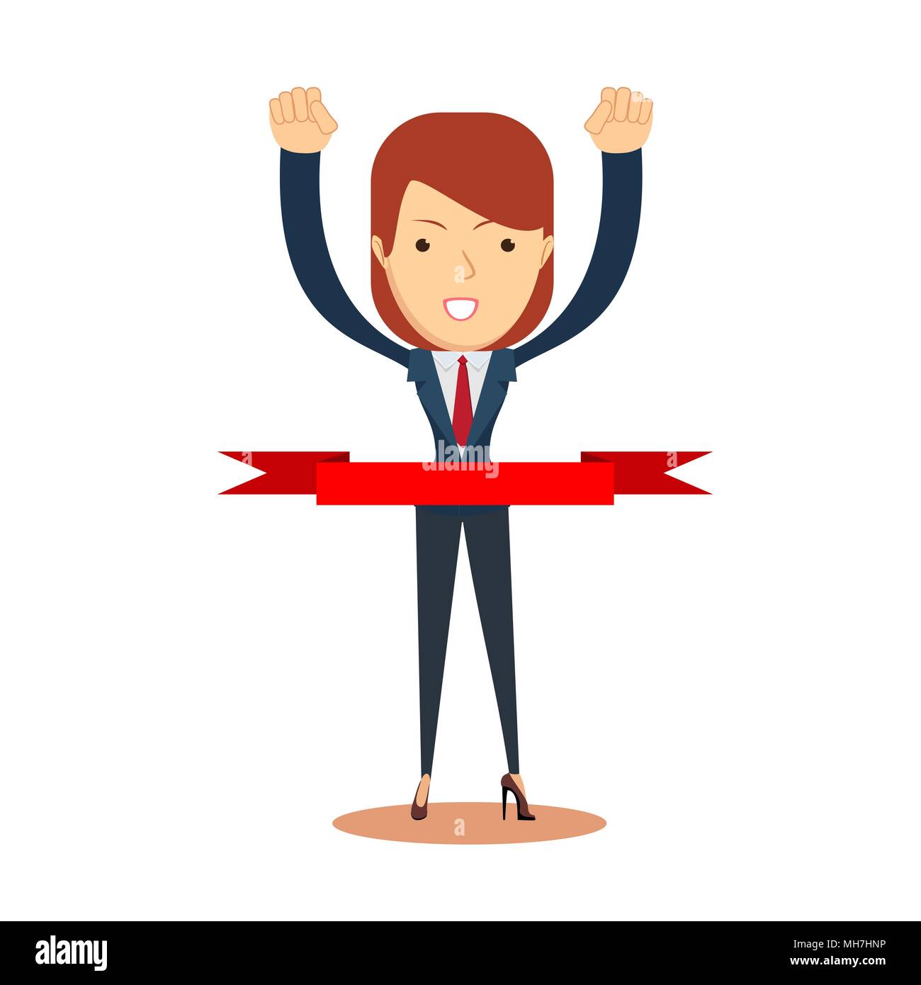 Concept of successful businesswoman in a finishing line. Stock Vector