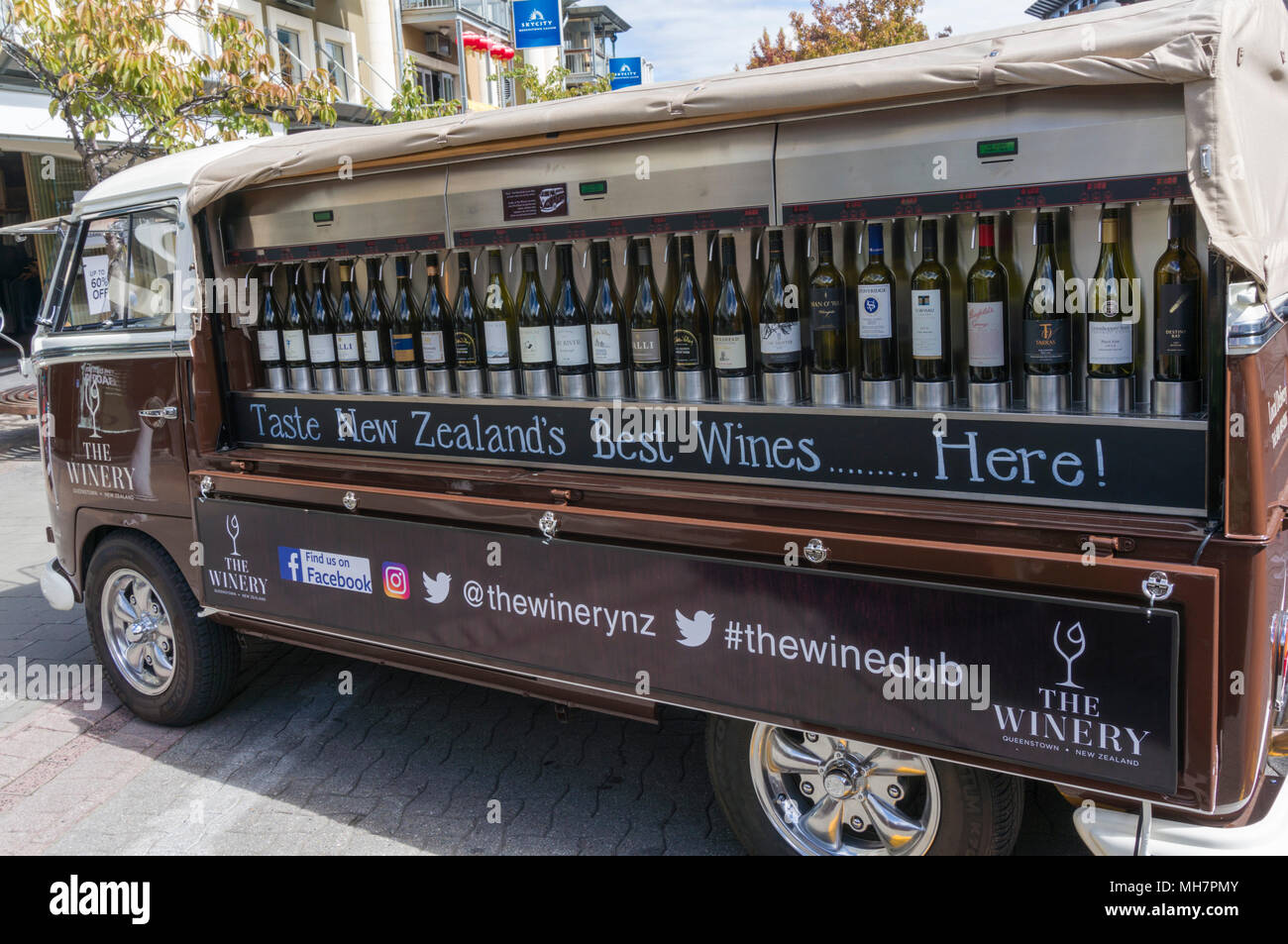 Queenstown South Island new zealand restored vw camper van the winedub for wine tasting events from the winery Queenstown town centre new zealand Stock Photo