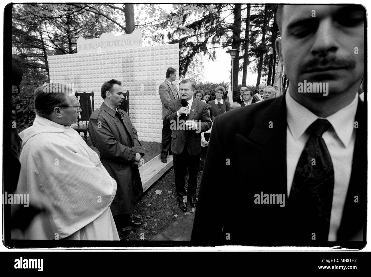 Lech Walesa on the Presidential campaign trail in Dziemiany, Poland. November 1995 Lech Wałęsa born 29 September 1943) is a retired Polish politician and labour activist. He co-founded and headed Solidarity (Solidarność), the Soviet bloc's first independent trade union, won the Nobel Peace Prize in 1983, and served as President of Poland from 1990 to 1995.[3]  While working at the Lenin Shipyard (now Gdańsk Shipyard), Wałęsa, an electrician, became a trade-union activist, for which he was persecuted by the Communist authorities, Stock Photo