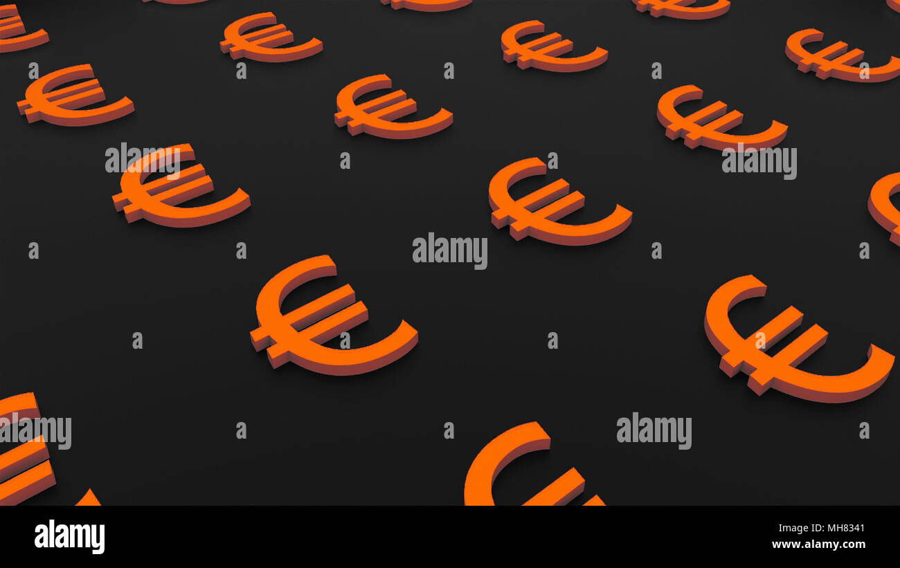 Many symbols of euro on black background, 3d Illustration, computer ...