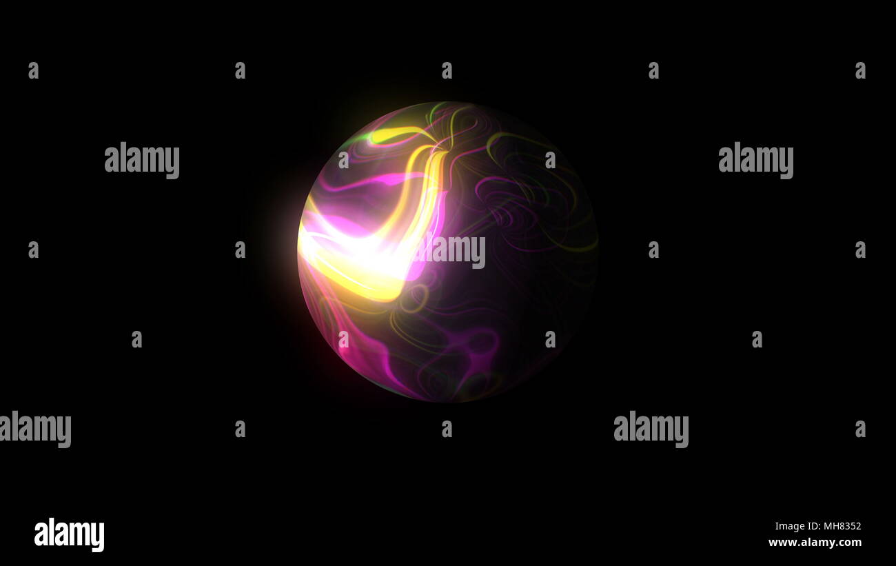 Sphere with glowing bright lines on black, 3d render background ...