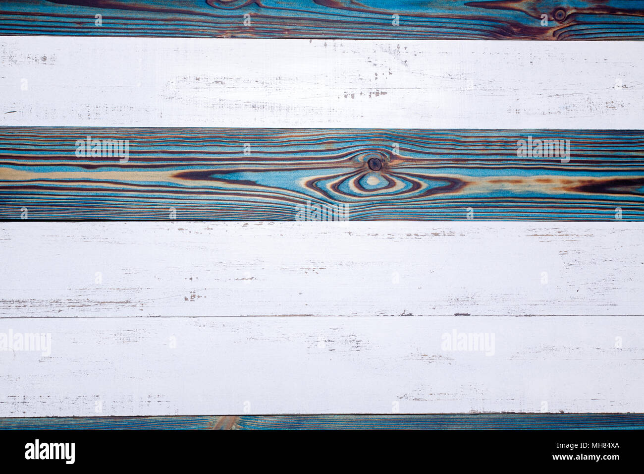Blue and white planks, rustic wooden background. Stock Photo