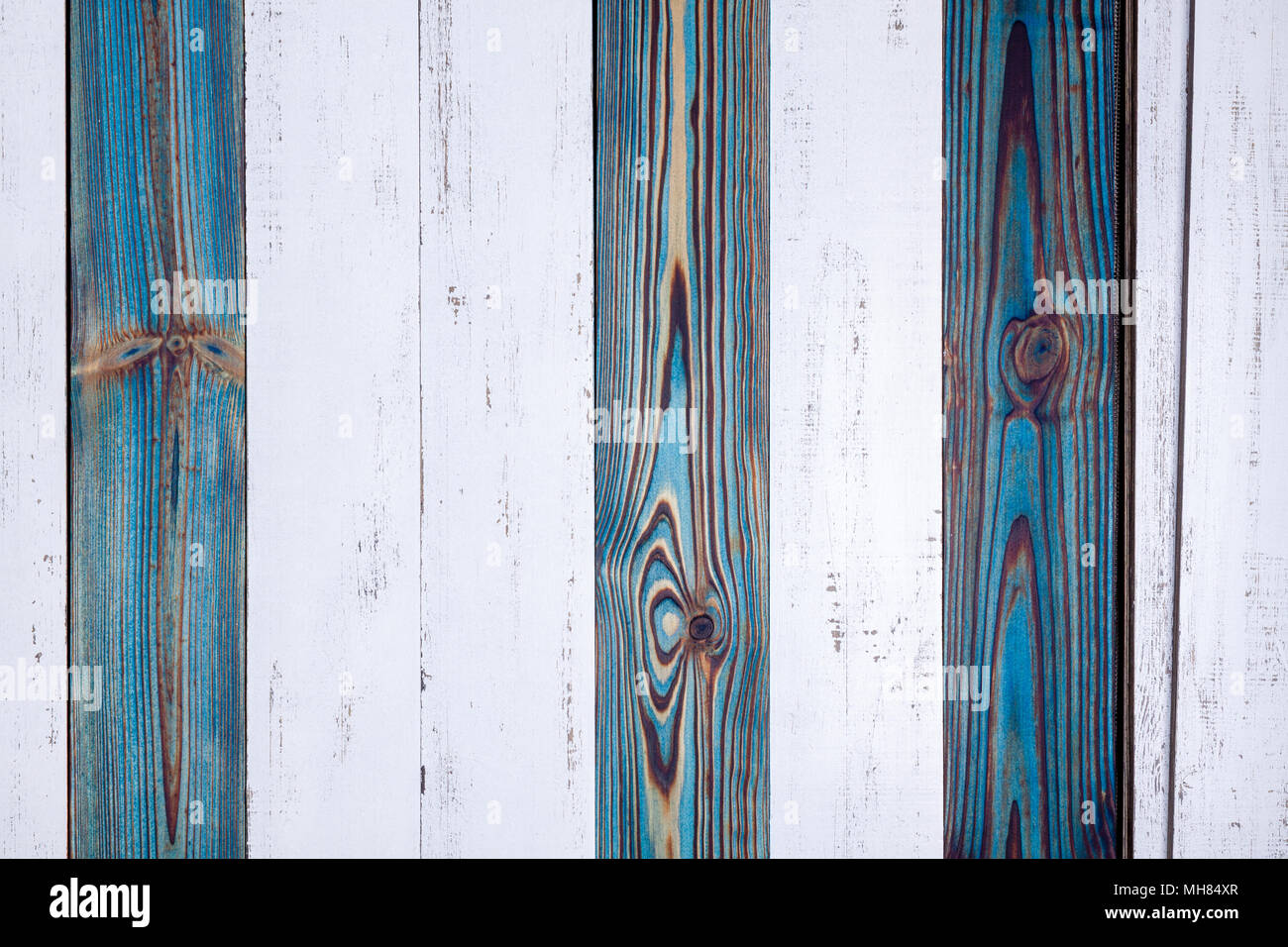 Blue and white planks, rustic wooden background. Stock Photo