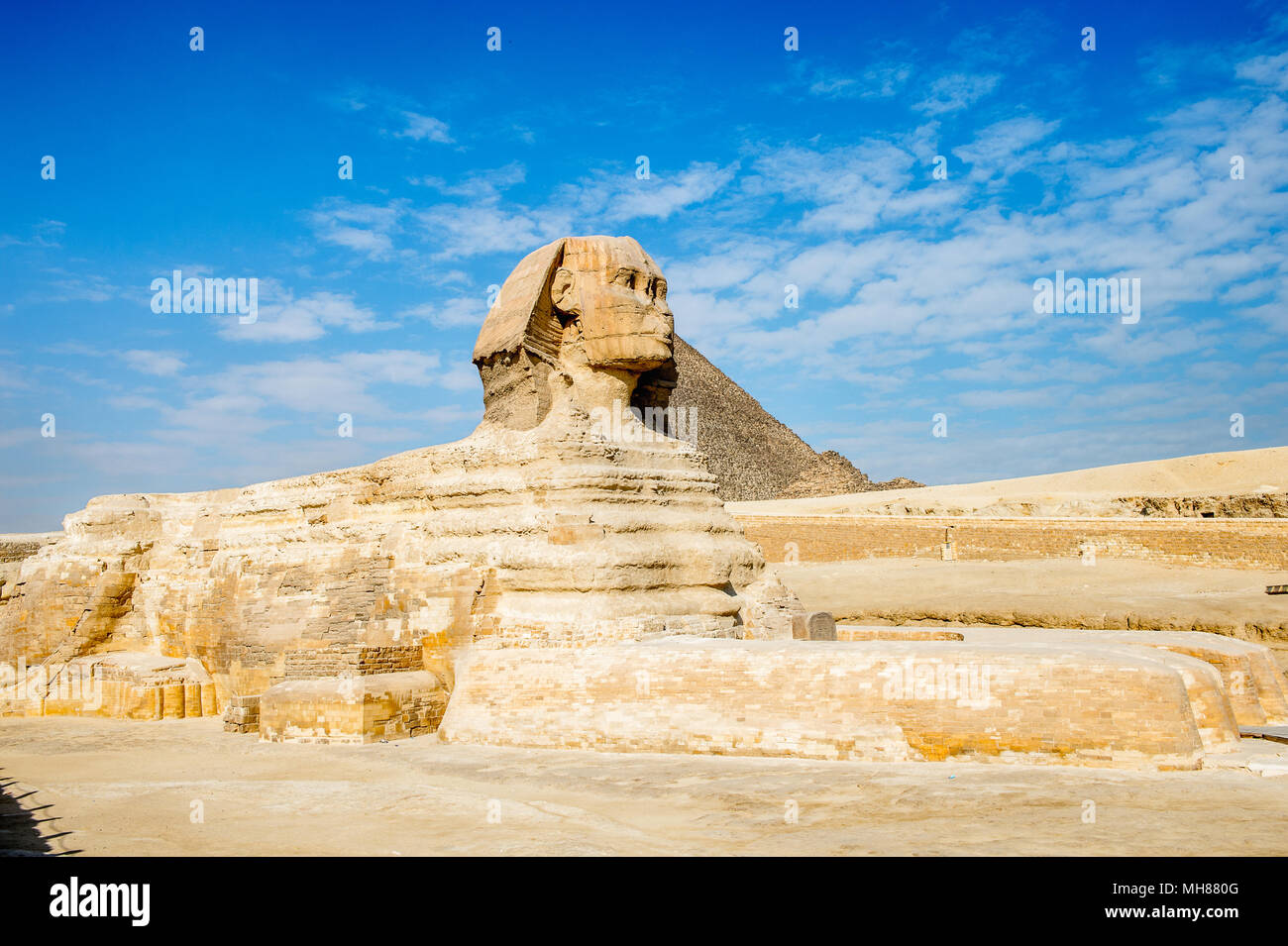 Great Sphinx of Giza, a limestone statue of a mythical creature with a ...