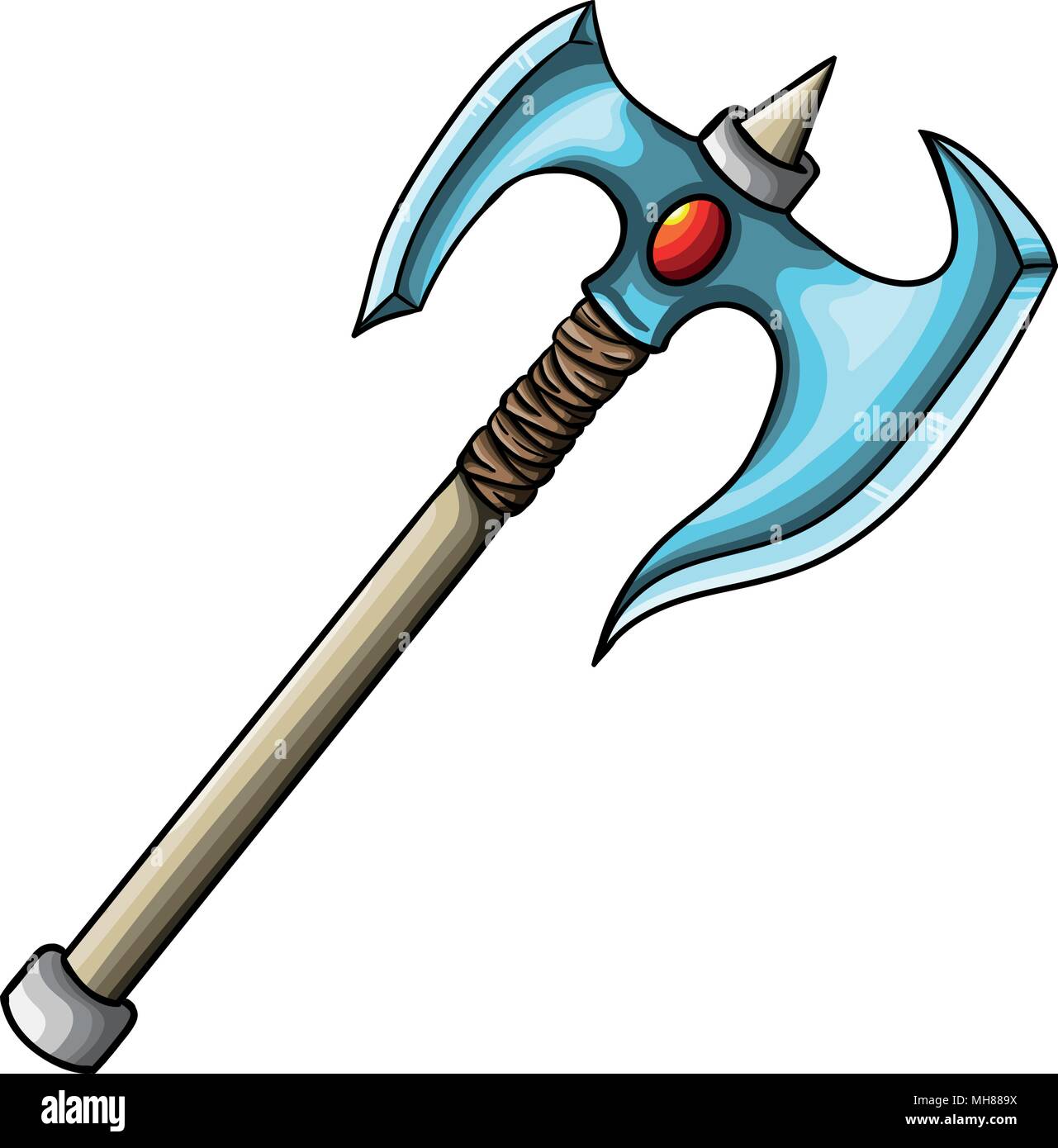 Vector illustration of a medieval fantastic blue axe. Stock Vector