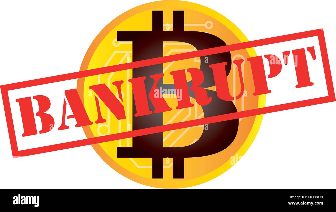 Vector illustration of cryptocurrency bitcoin bankrupt and insolvent concept. Stock Vector