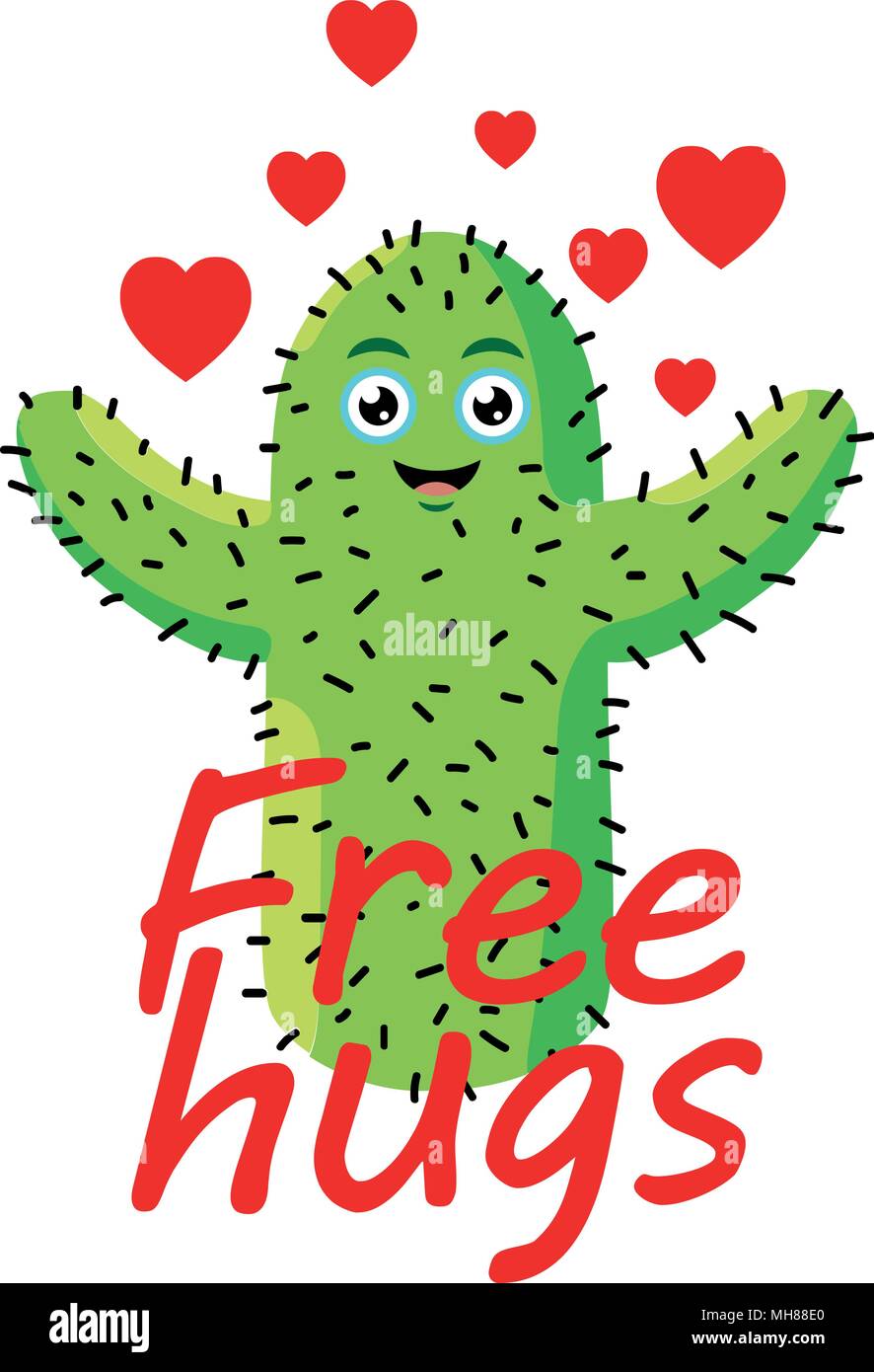Vector illustration of happy cactus in love demanding affection and hugs. Stock Vector