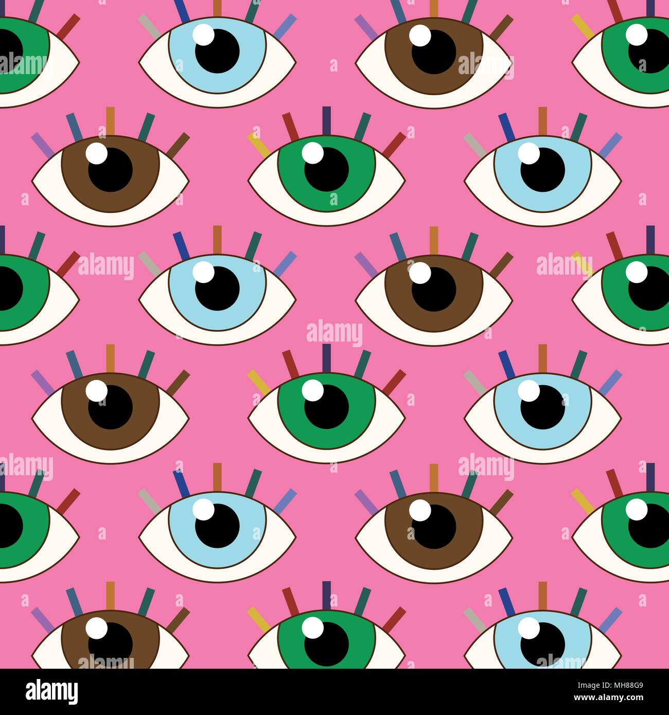 Funny vector illustration of seamless eyes with fixed gaze. Stock Vector