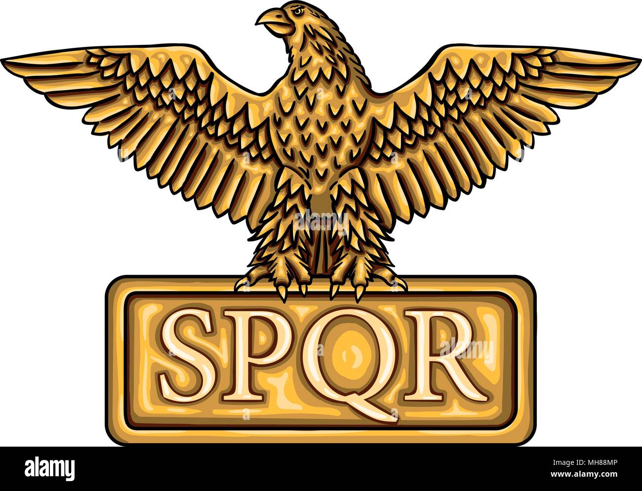 Golden emblem of Roman Empire SPQR with eagle. It means 'senatus populusque romanus' (The Roman Senate and people) Stock Vector