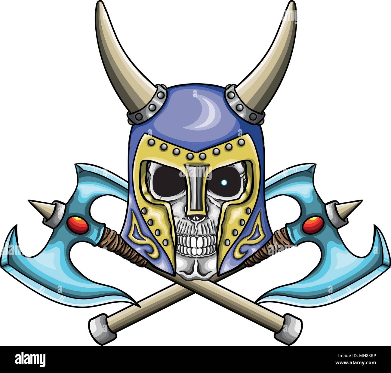 Vector illustration of warrior undead skull  with fantastic medieval helmet. Stock Vector