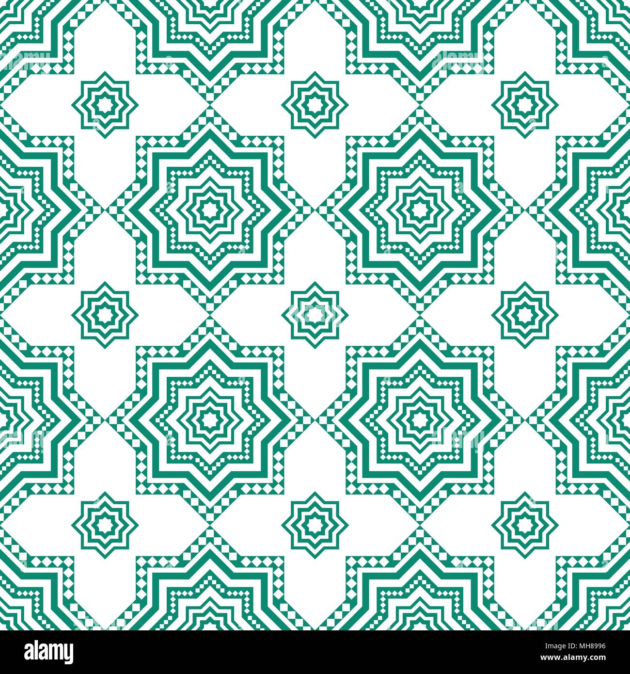 Decorative arabian pattern, green seamless arabic texture, abstract geometrical national background. Stock Vector