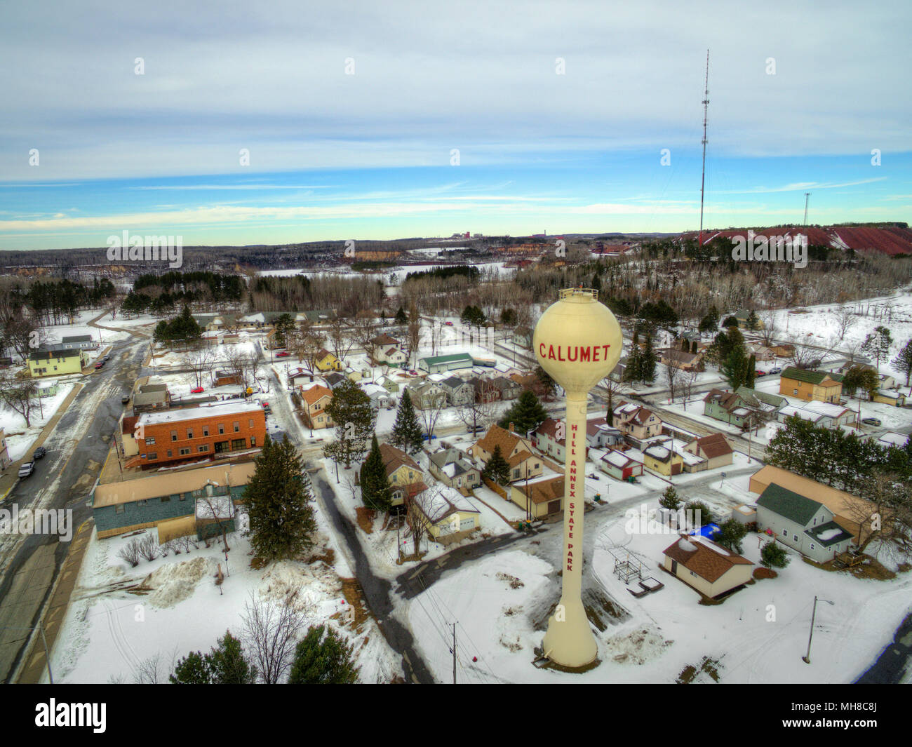 Calumet is a small Mining Town on the Iron Range of Minnesota Stock