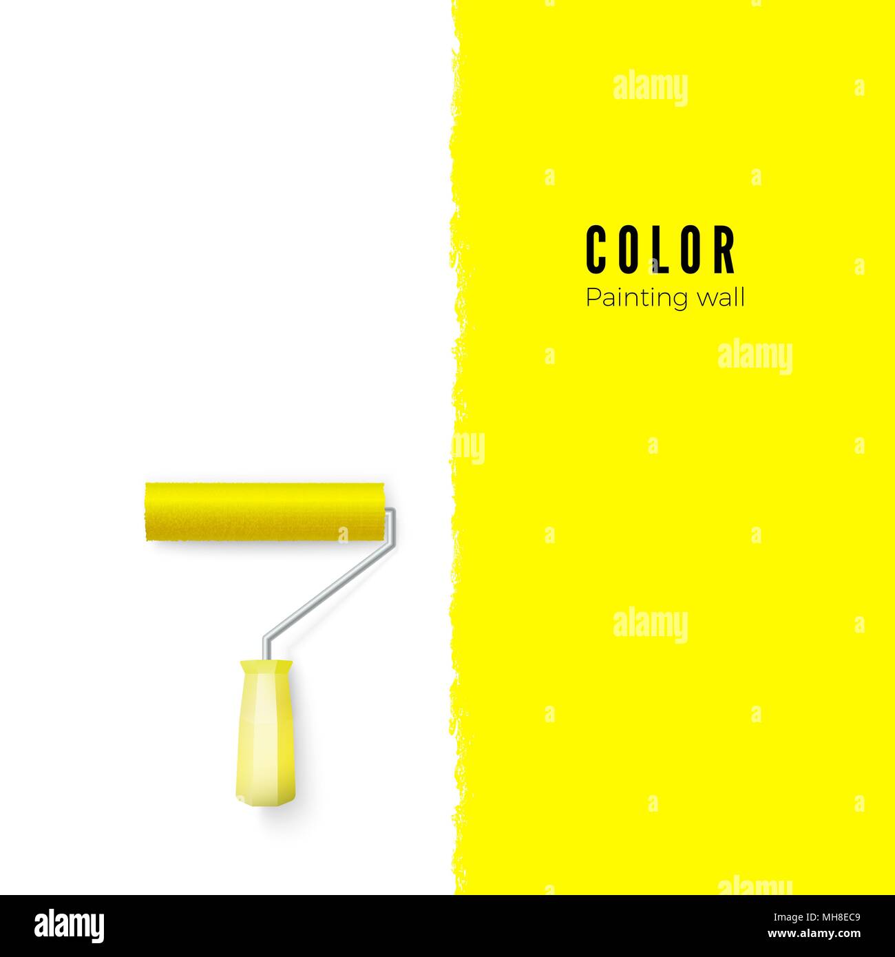 Paint roller with paint and space for text or other design on vertical wall. Vector illustration Stock Vector