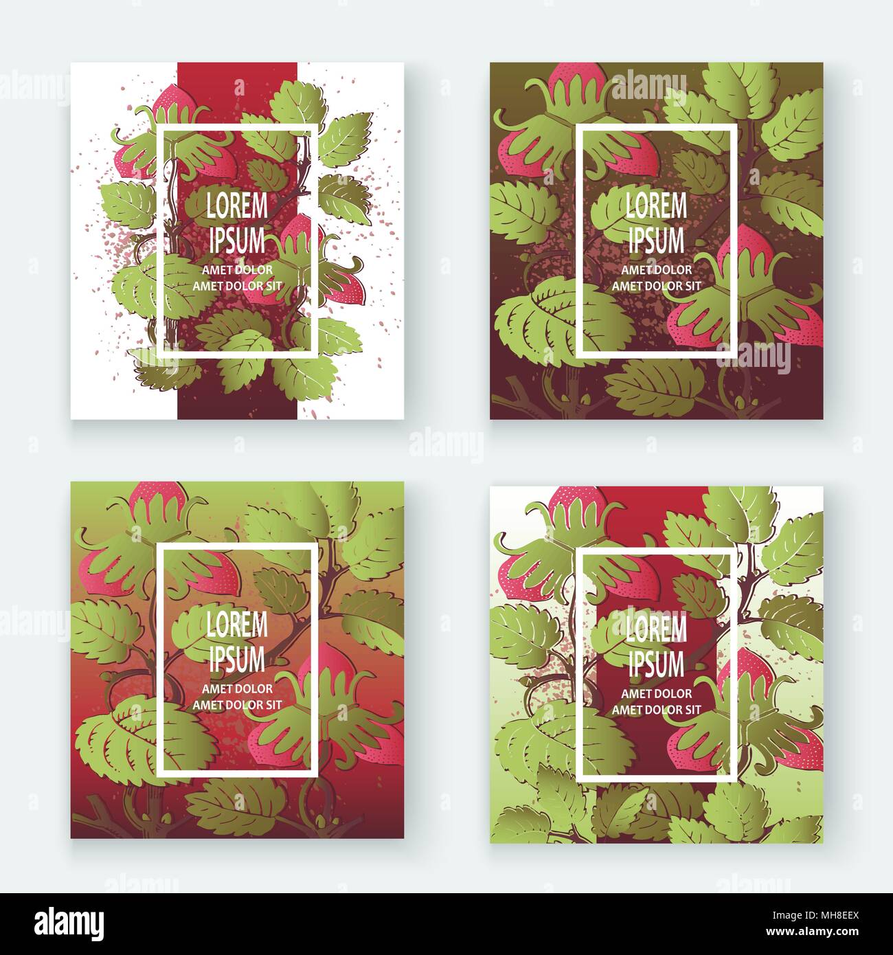 Strawberry pattern design templates product. Hand drawn red berry. Cute trendy dark background blossom greenery bush. Graphic illustration wedding, in Stock Vector