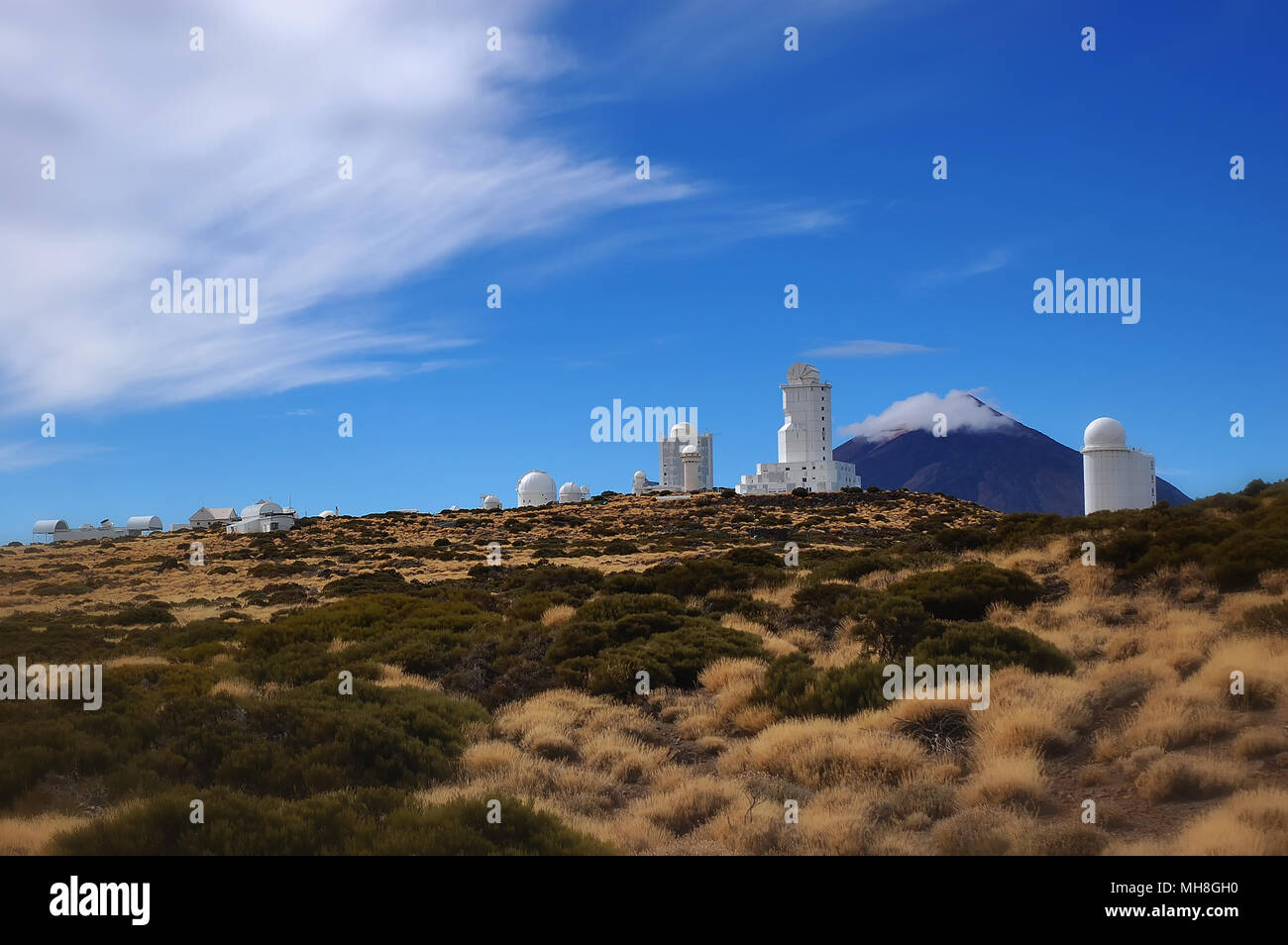 Teide Observatory - Observatorio del Teide - with Mount Teide in the background. Stock Photo