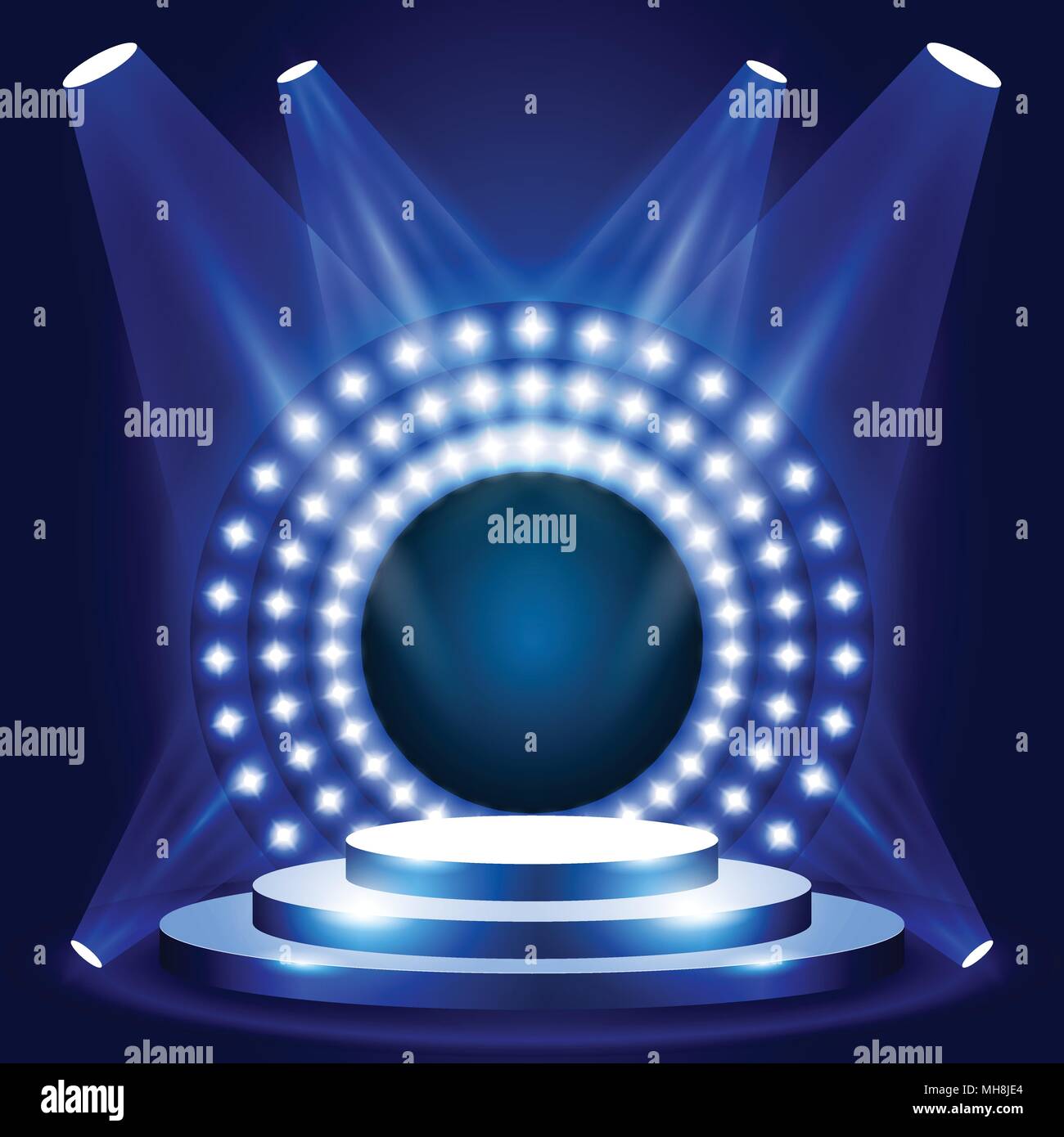 TV show scene with circle of lights - stage or podium for award ceremony, show podium Stock Vector