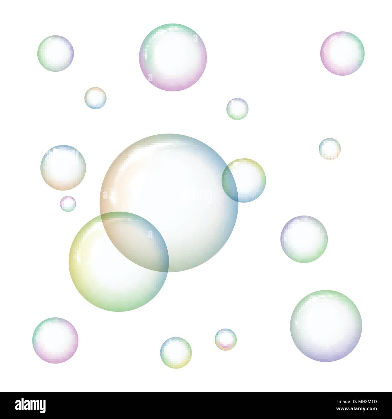 Transparent soap bubbles on white background Stock Vector