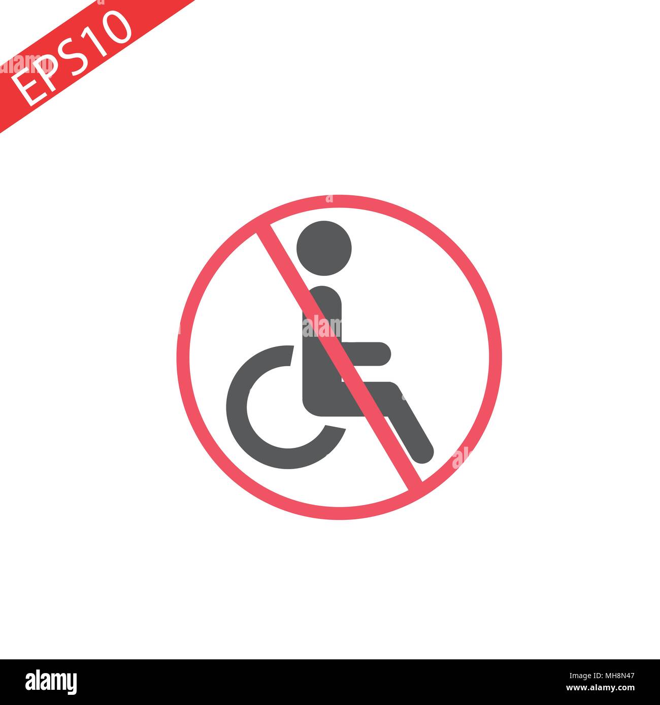 Disabled sign in the red circle on white background. Handicapped person icon isolated on white background. No, Ban or Stop signs. Prohibiting sign for Stock Vector