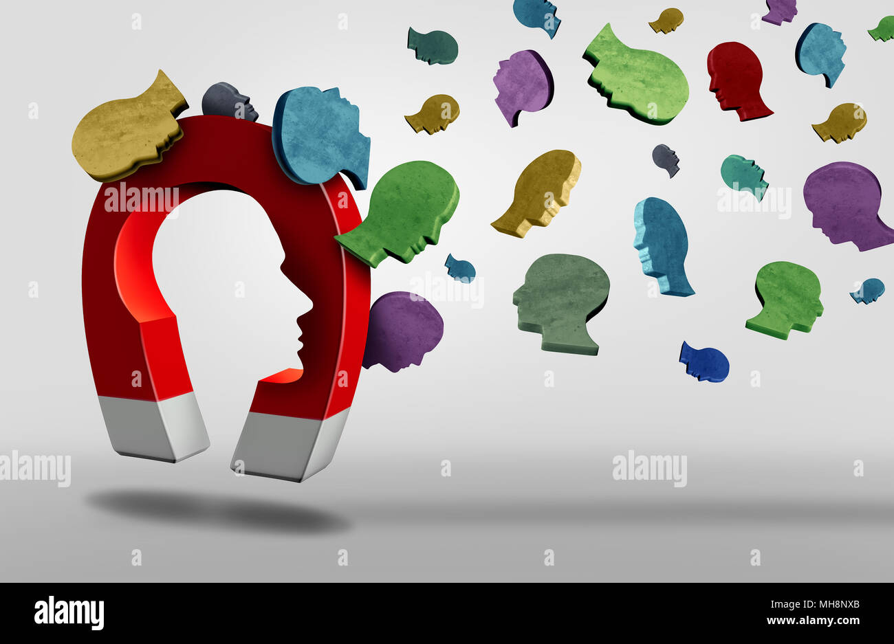 Recruitment magnet and employee or candidate business recruiting concept or attracting clients or followers idea as a magnet attracting. Stock Photo