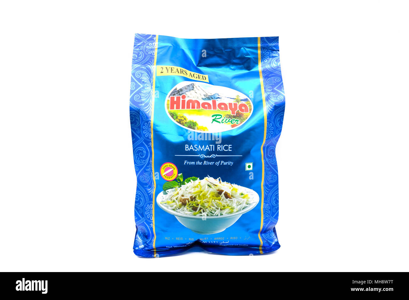 Largs, SCotland, UK - April 25, 2018: Himalaya basmati rice in partially recyclable bag,                                      in agreement with UK Gov Stock Photo