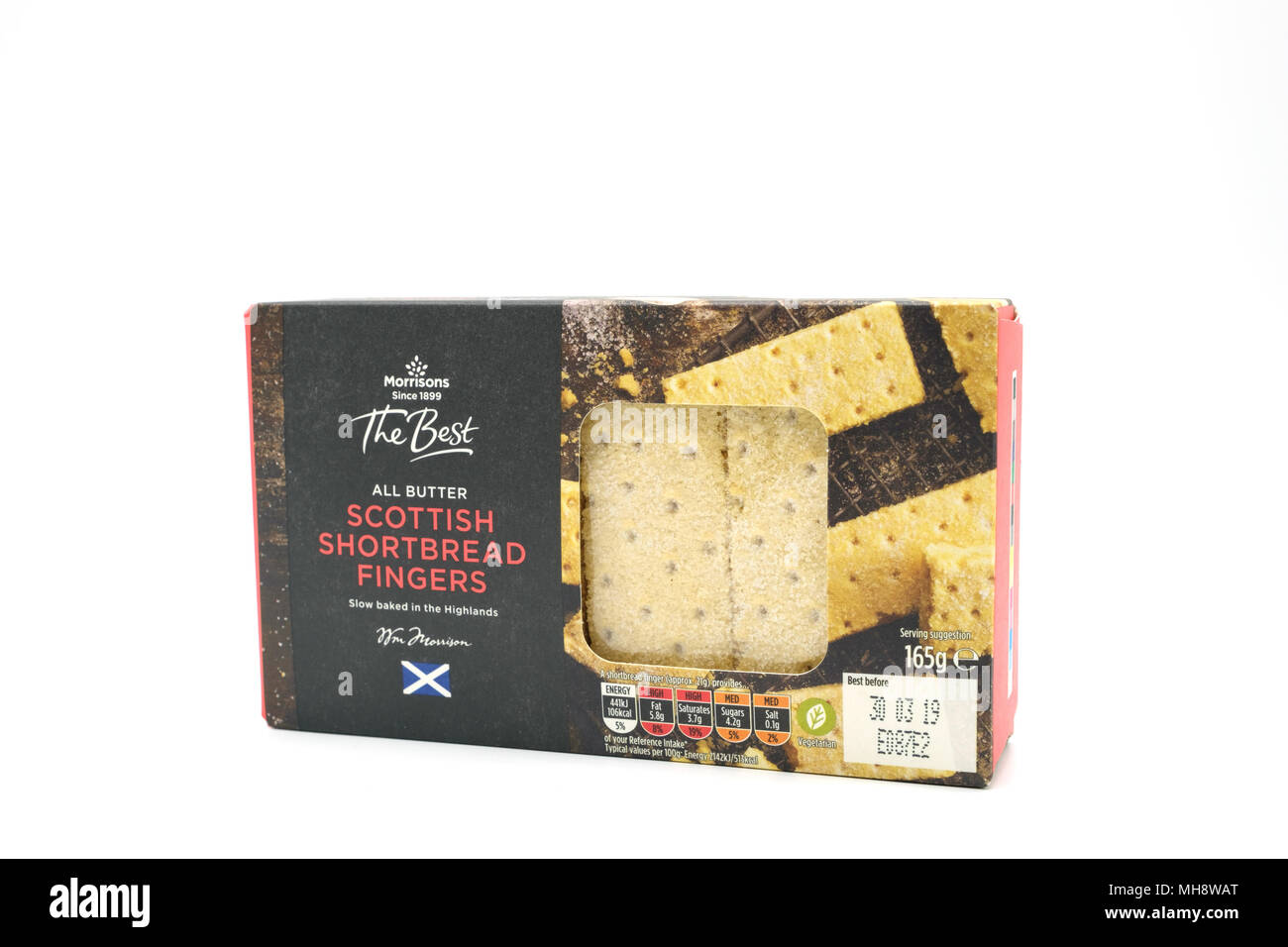 Largs, SCotland, UK - April 25, 2018: A Box of Morrisons Brand Shortbread Fingers in a Recyclable Paper and card