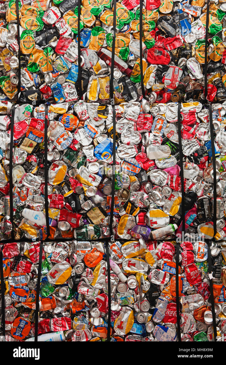 Aluminium cans being processed at a recycling plant. Stock Photo