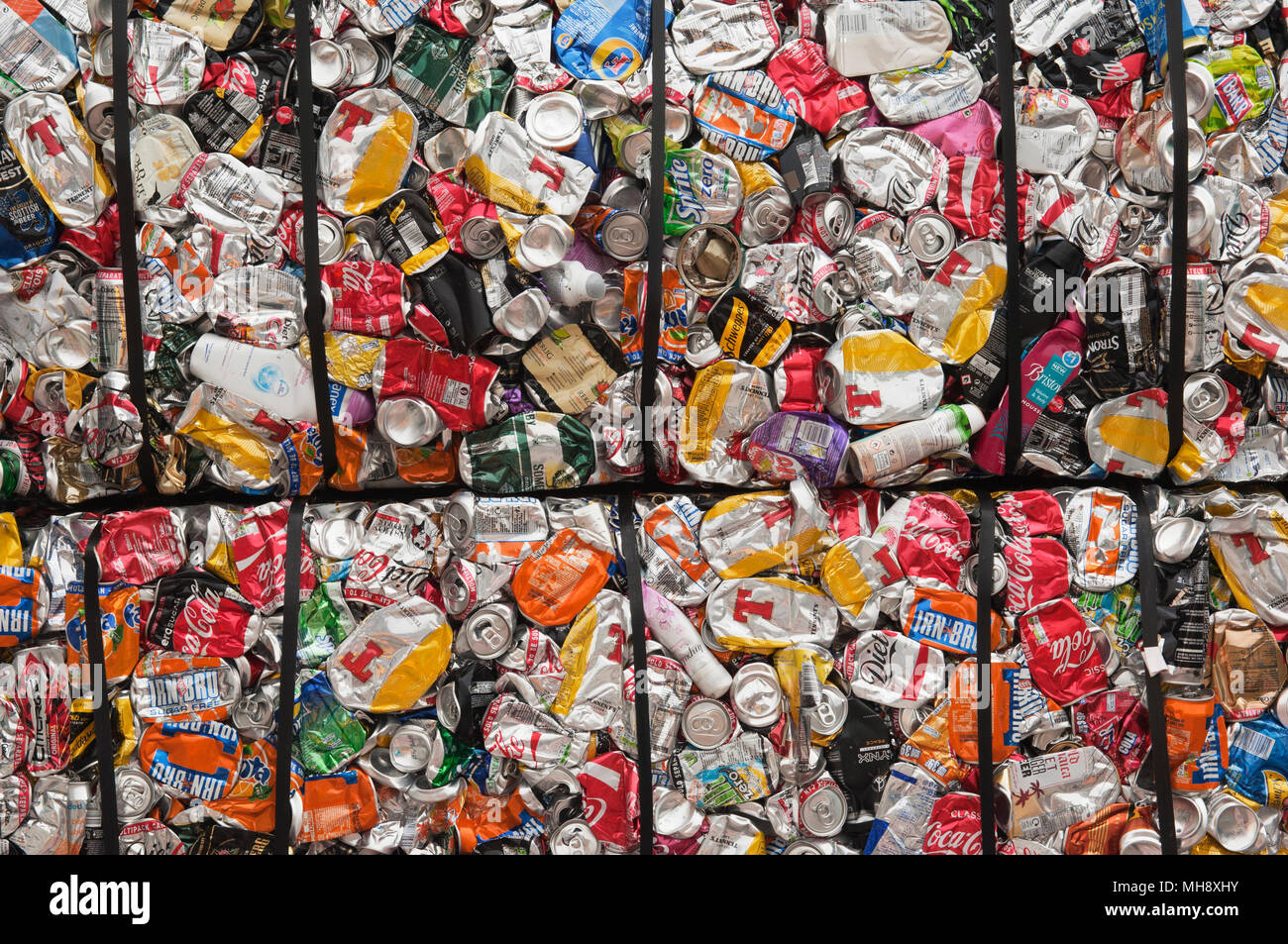 Aluminium cans being processed at a recycling plant. Stock Photo