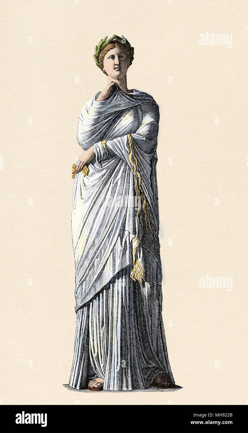 Statue of Ceres, ancient Roman goddess of agriculture and fertility. Digitally colored engraving Stock Photo