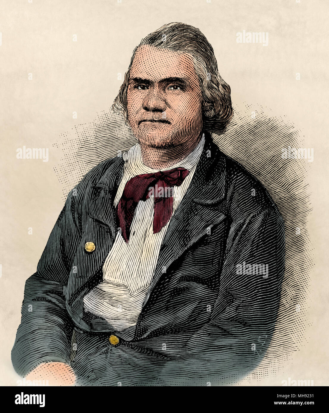 Confederate General Stand Watie, Cherokee leader. Digitally colored woodcut Stock Photo