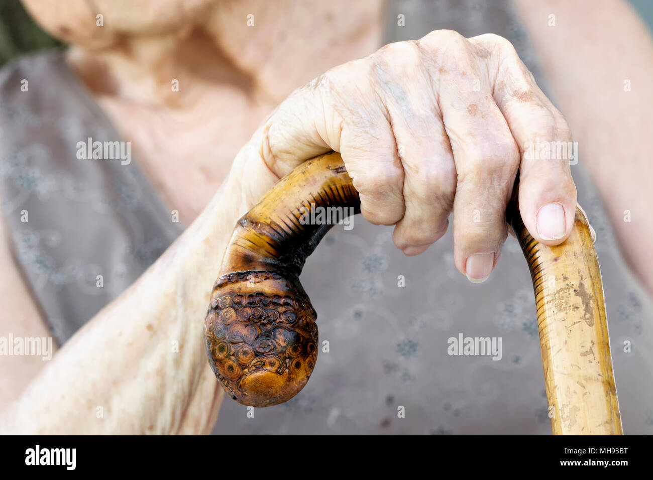 Old woman hands with cane Stock Photo Alamy