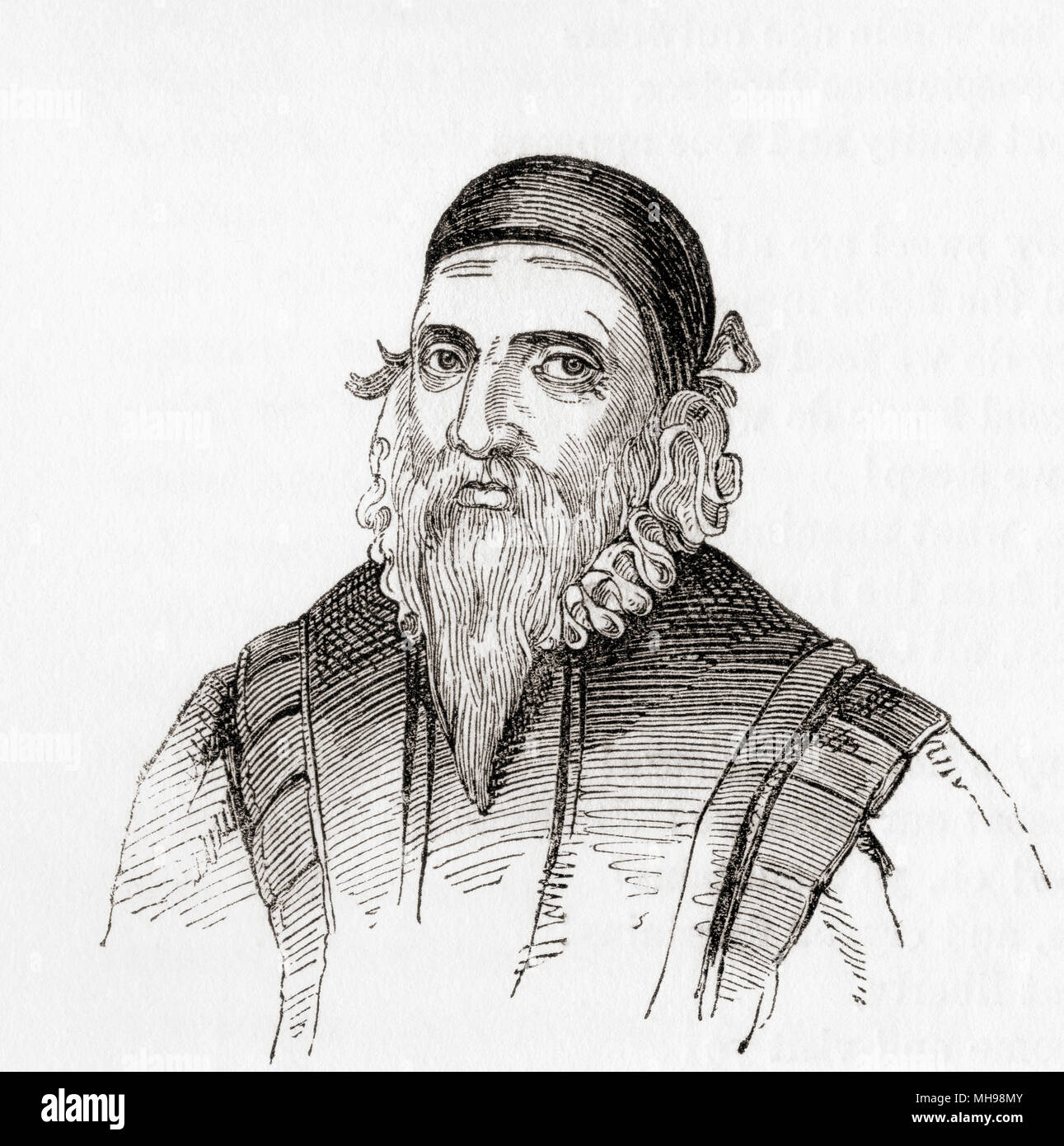John Dee, 1527 – c.1609.  English mathematician, astronomer, astrologer, occult philosopher, and advisor to Queen Elizabeth I.  From Old England: A Pictorial Museum, published 1847. Stock Photo