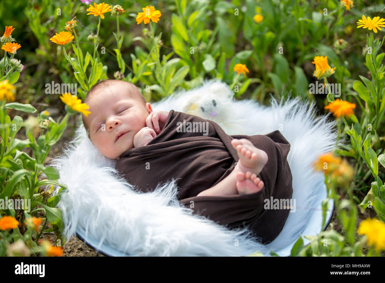 baby boy with flowers