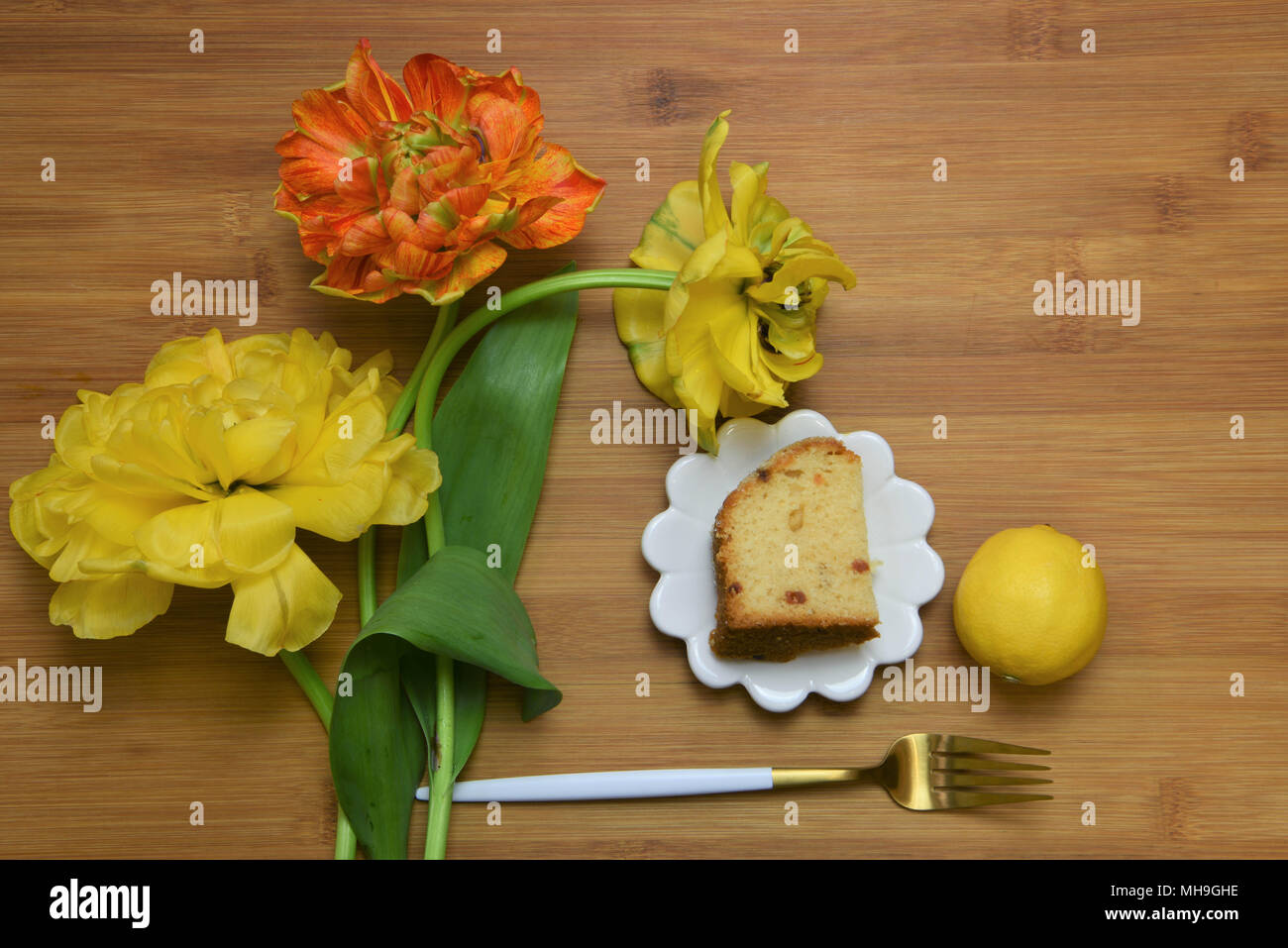 lemon cake with flowers Stock Photo