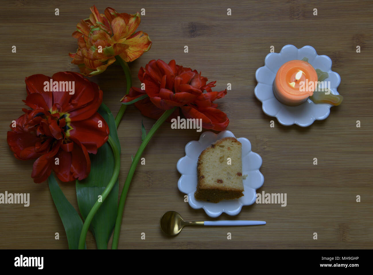 lemon cake with flowers Stock Photo