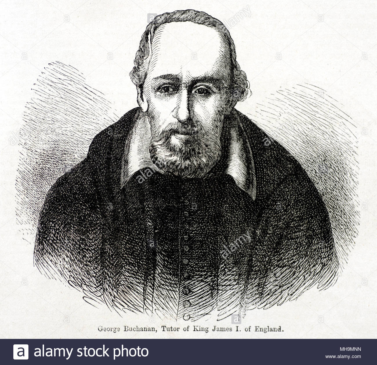 George Buchanan, Tutor of King James I of England was a Scottish historian and humanist scholar 1506 – 1582, antique illustration from circa 1880 Stock Photo
