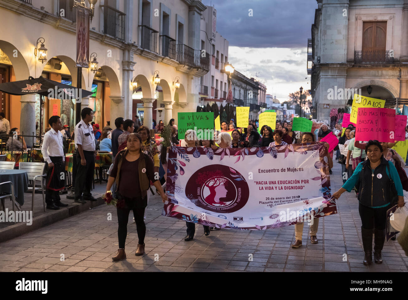 Woman's March on streets of Oaxaca City, January 20st 2018, Mexico Stock Photo