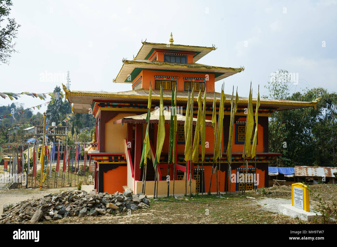 Modern Rinchen Chholing Buddhist  Monastery abvoe Rinchenpong, West Sikkim, India Stock Photo