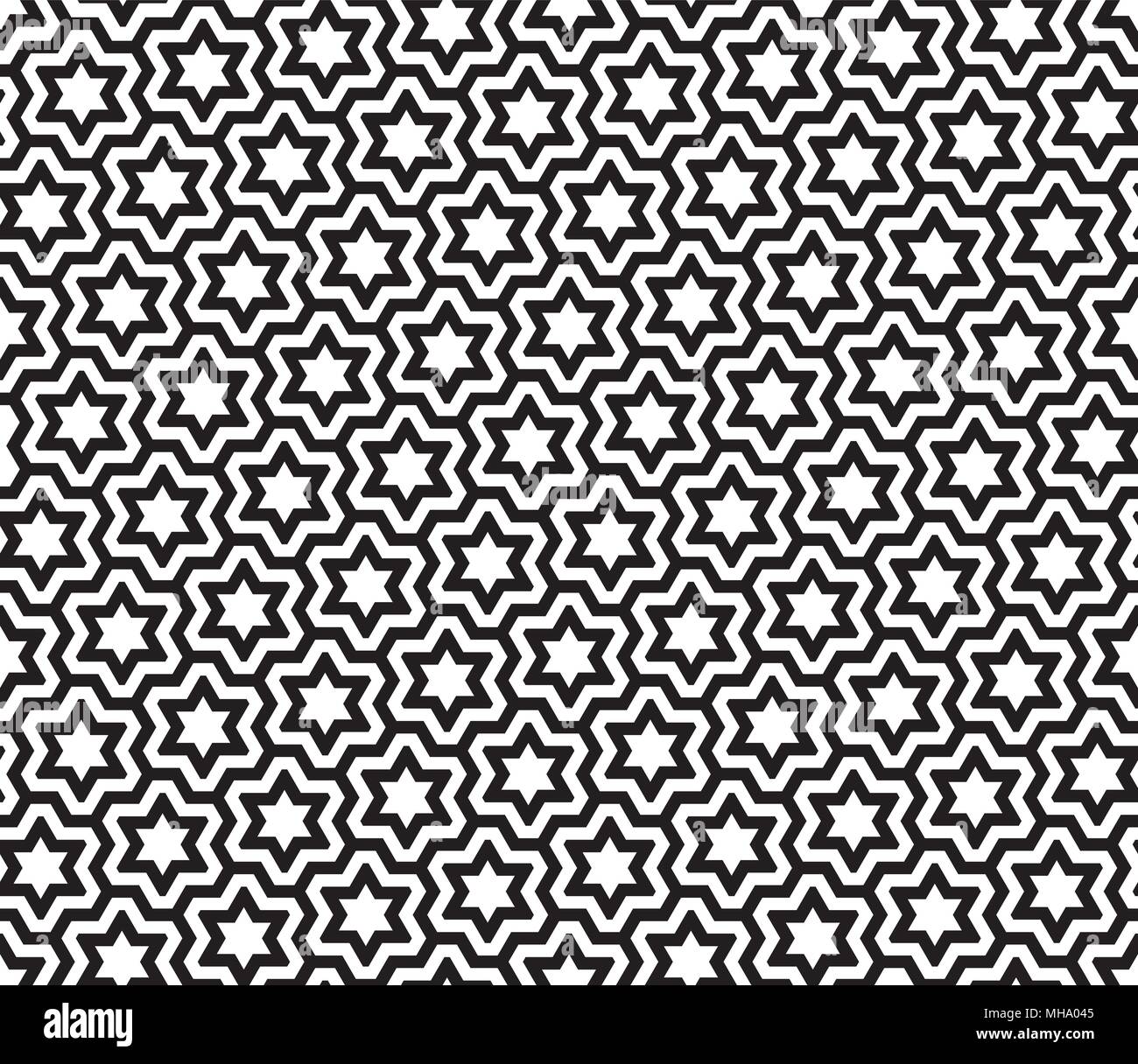 Seamless pattern with stars in black and white . Thick lines Stock ...