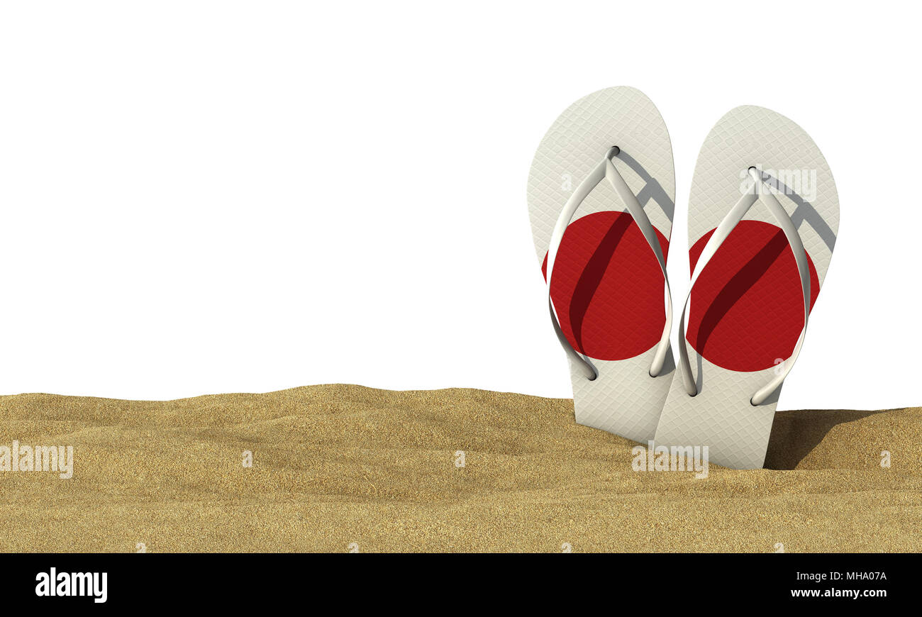 Japan flag flip flop sandals on a white background. 3D Rendering Stock ...