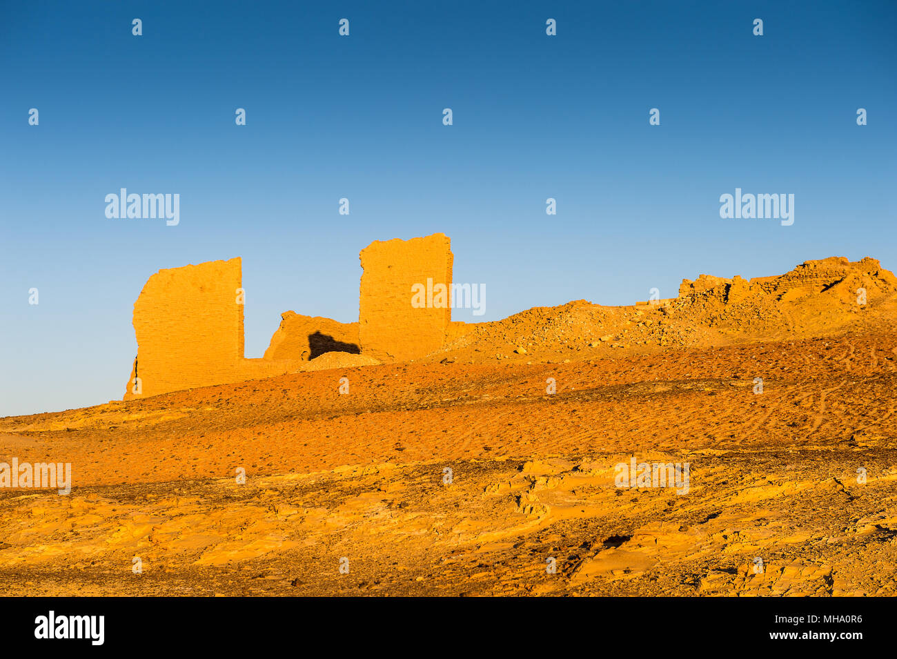 Ruins of the Nadora Temple in the Kharga Desert of Egypt Stock Photo