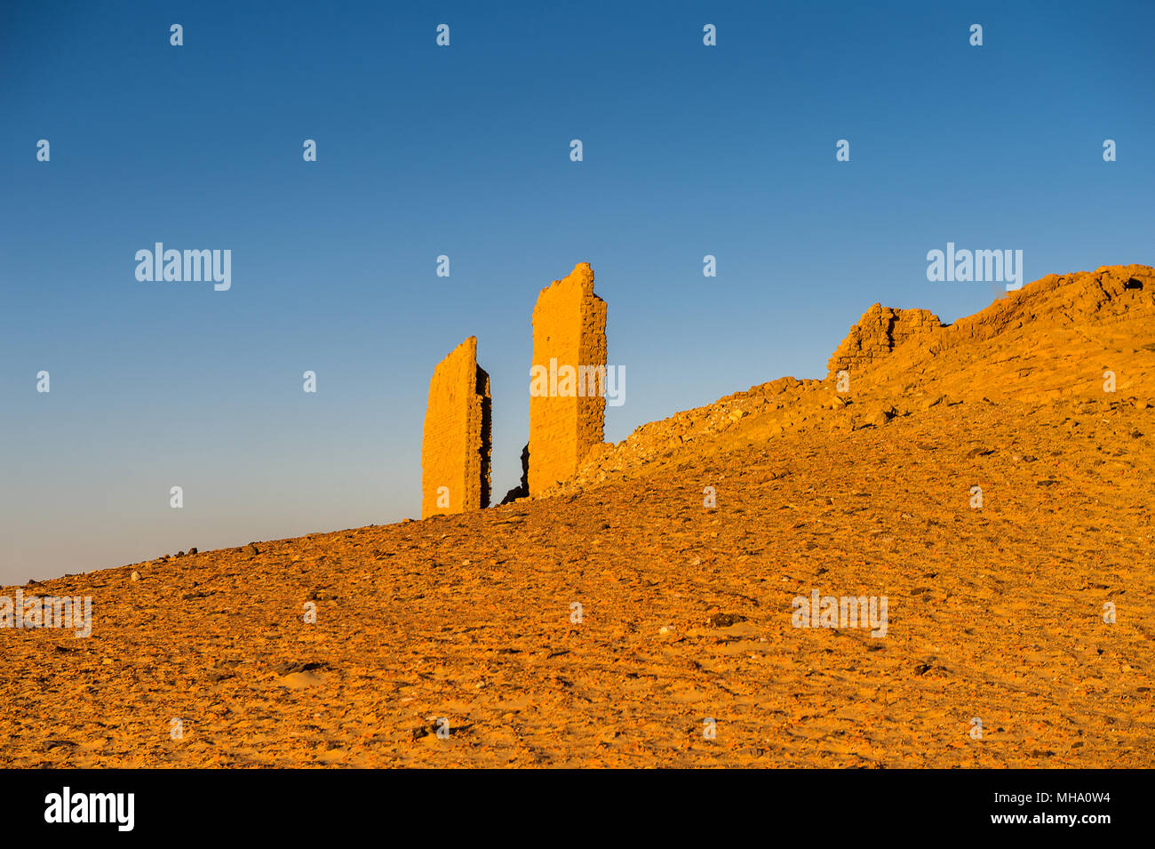 Ruins of the Nadora Temple in the Kharga Desert of Egypt Stock Photo
