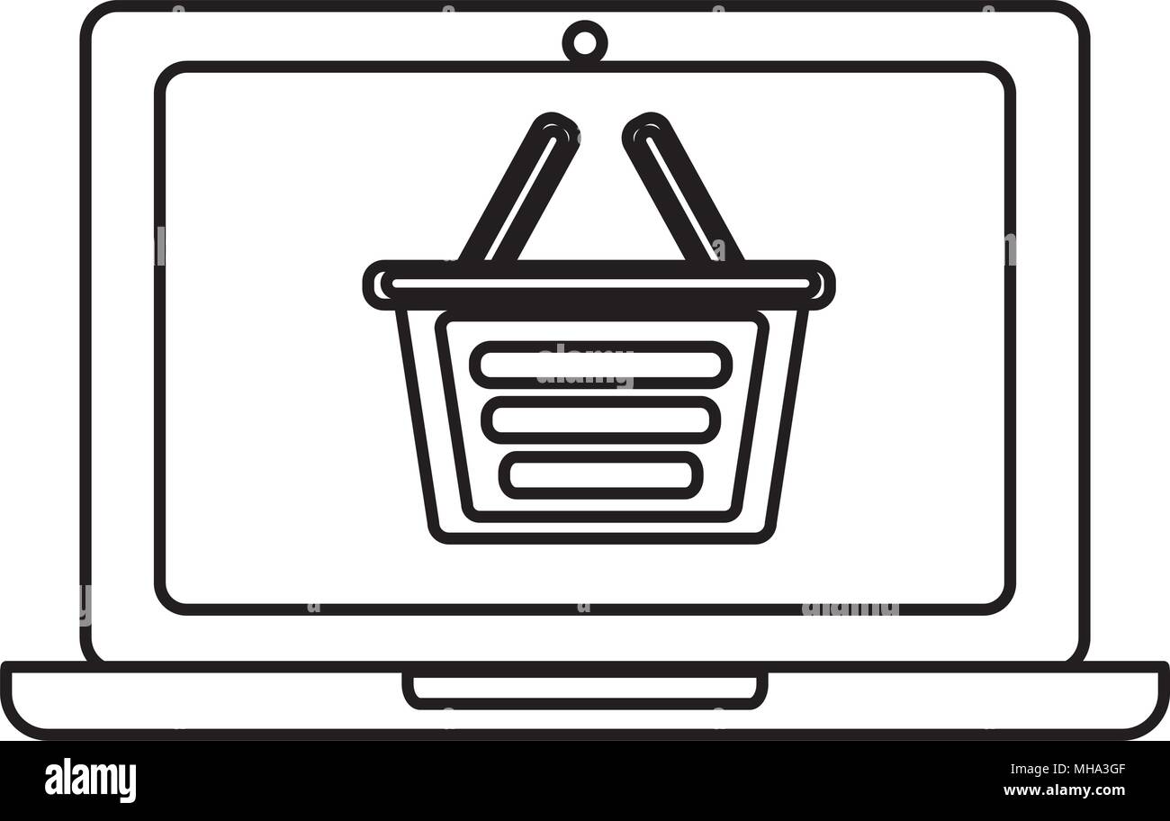laptop computer with shopping basket vector illustration design Stock Vector