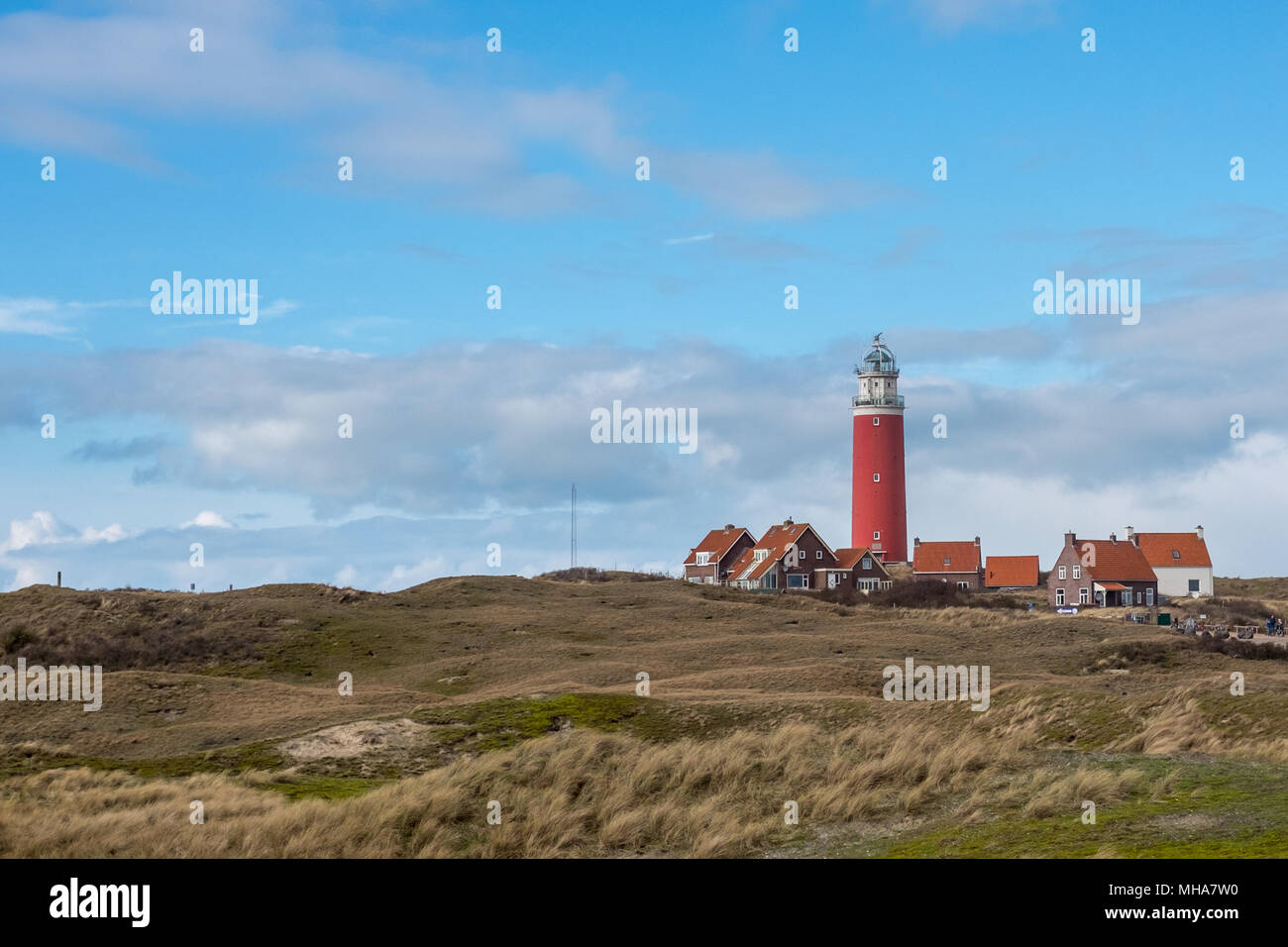 Panoramic view on the old lighthouse near De Cocksdorp on the island of Texel, The Netherlands. Stock Photo