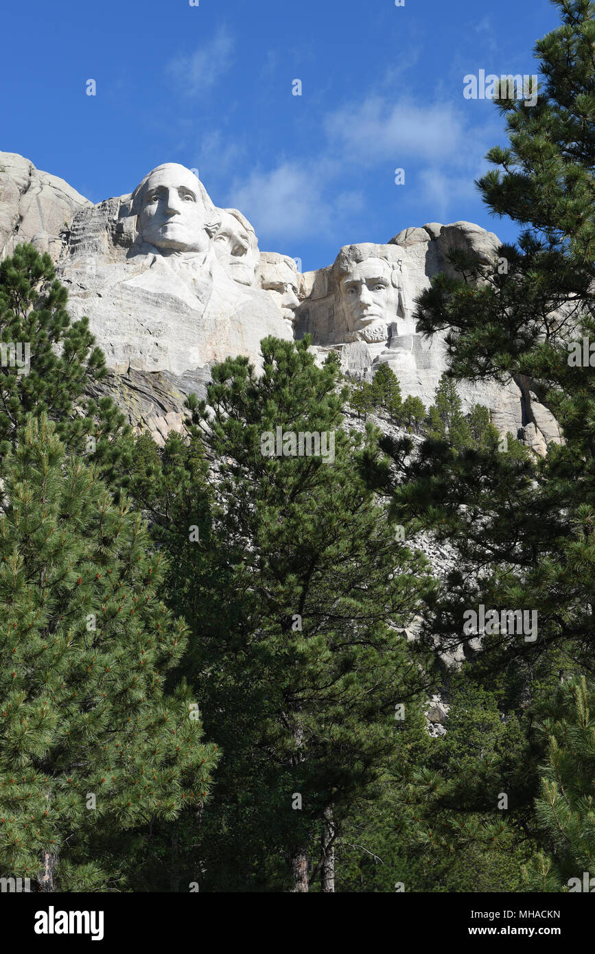 Mount Rushmore National Memorial is a massive sculpture carved into Mount Rushmore in the Black Hills region of South Dakota. Completed in 1941 under  Stock Photo