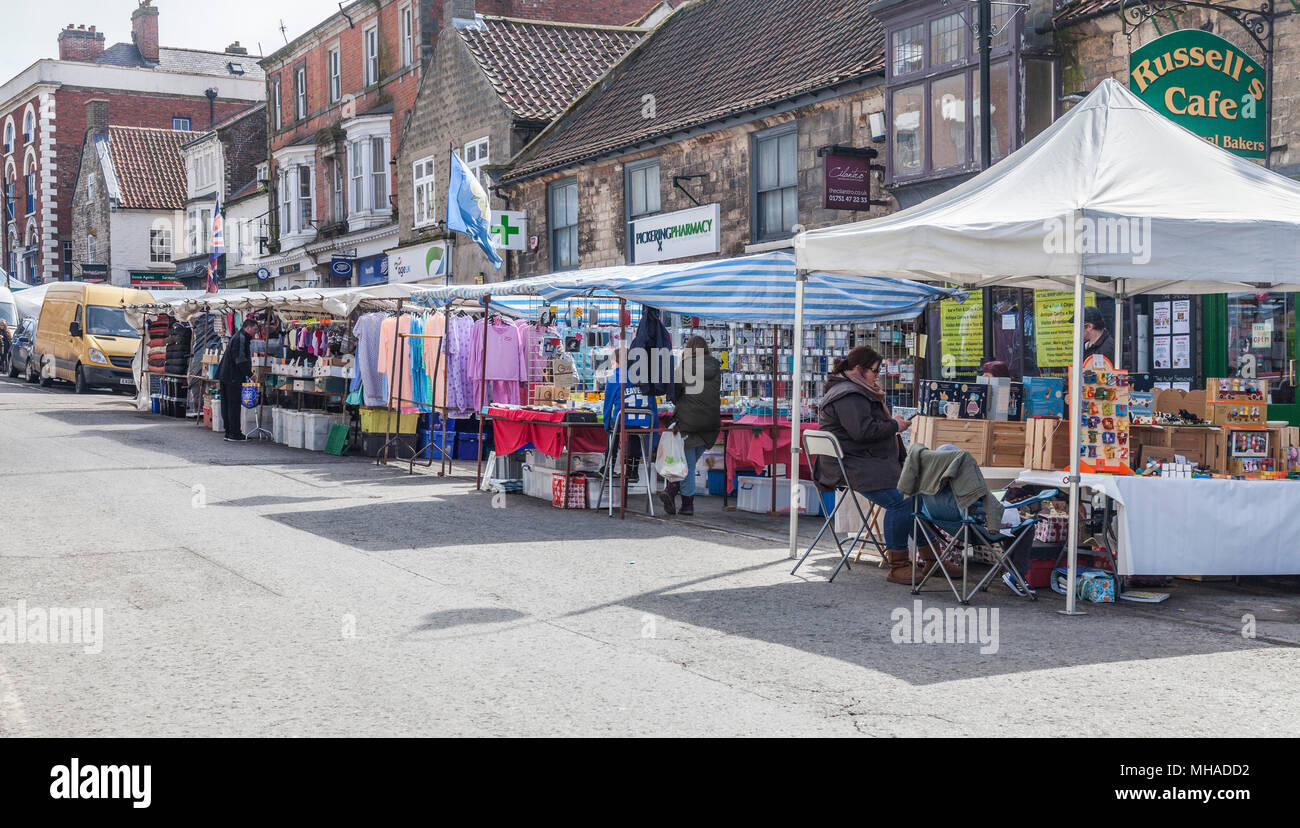 Market stalls in Pickering,North Yorkshire,England,UK Stock Photo