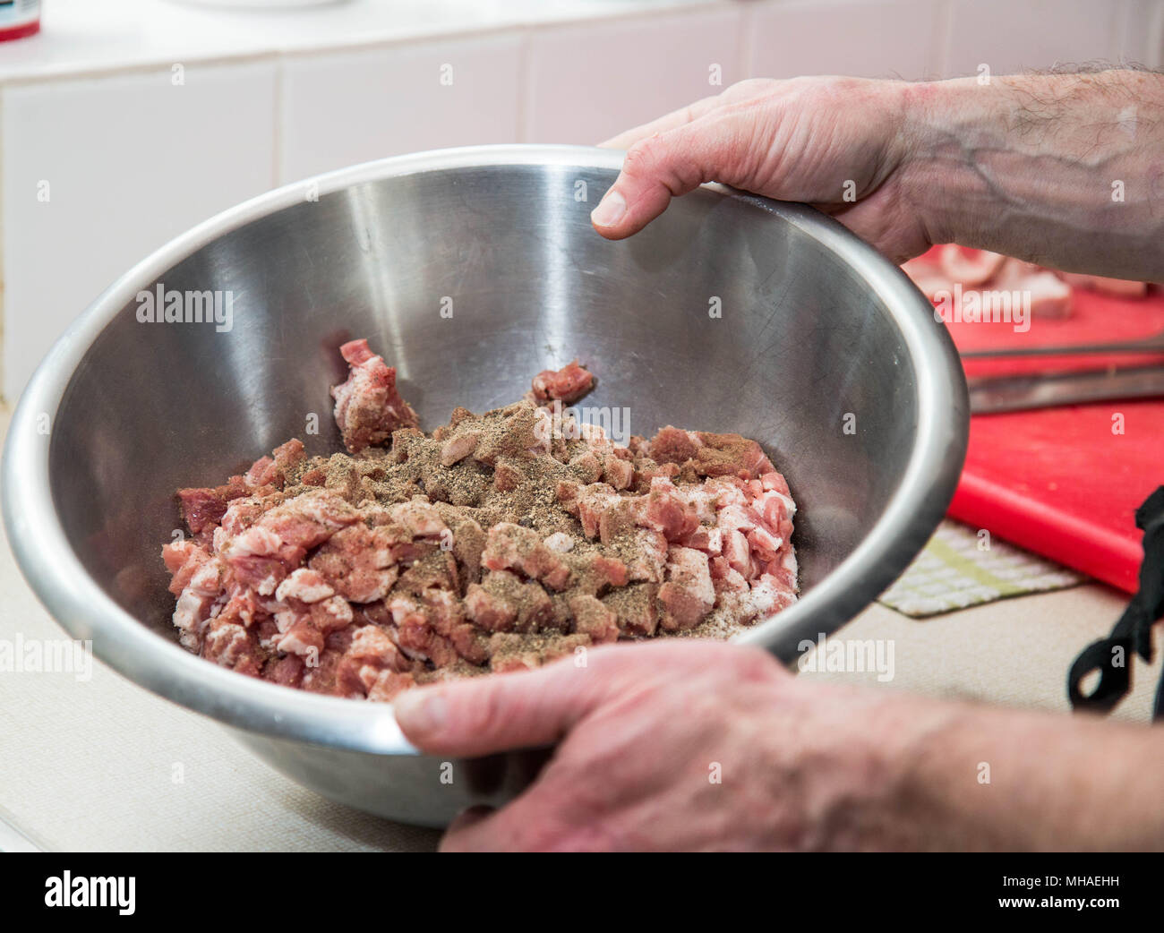 Making Artisan pork pies Stock Photo