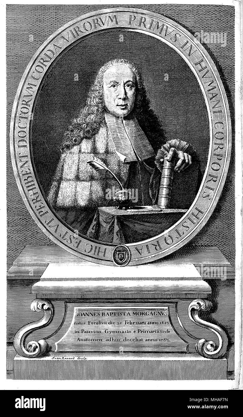 GIOVANNI BATTISTA MORGAGNI (1682-1771) Italian anatomist. Portrait from his 1761 book De Sedibus.. Stock Photo