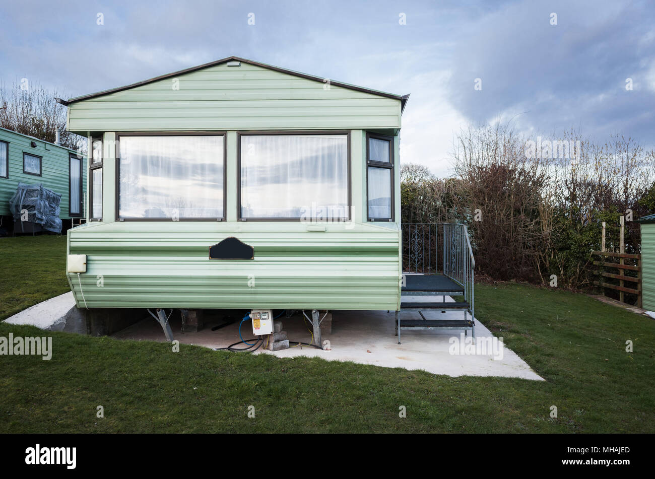 static caravan on a site in wales Stock Photo Alamy